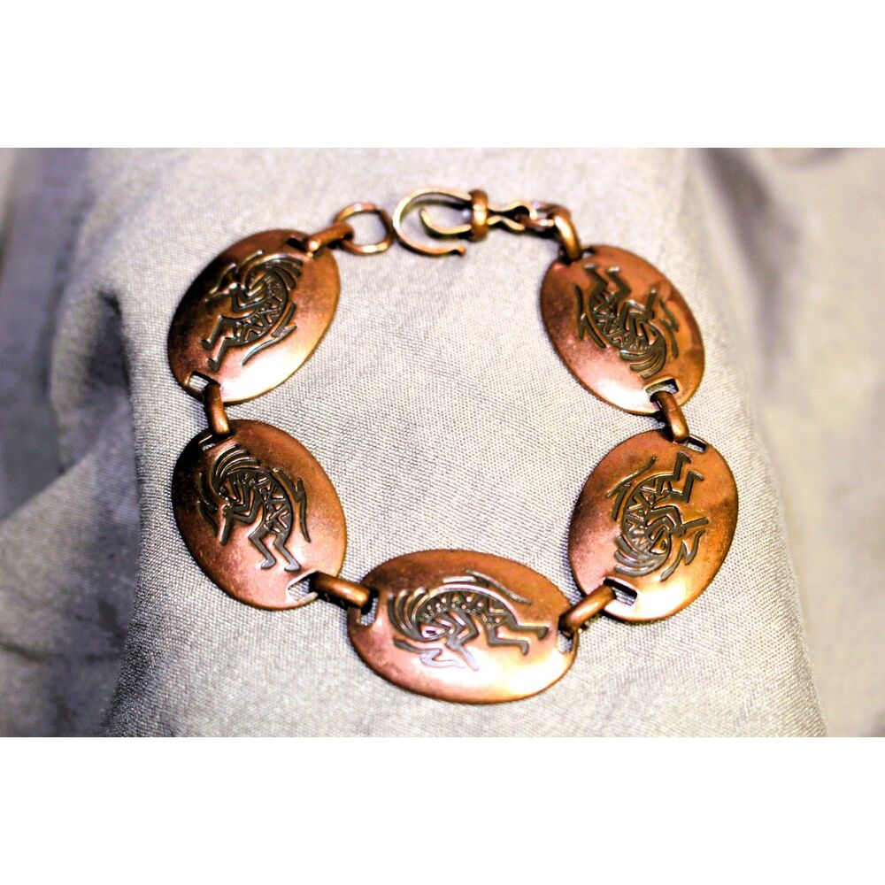 VTG Copper Kokopelli Bracelet Southwestern Hand Stamped Bracelet with 5 links